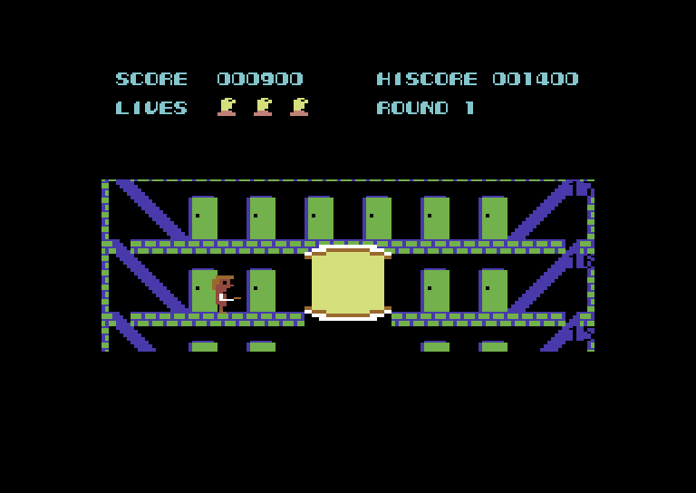 Elevator Action Commodore 64 Screenshot: Hey, who turned out the lights?