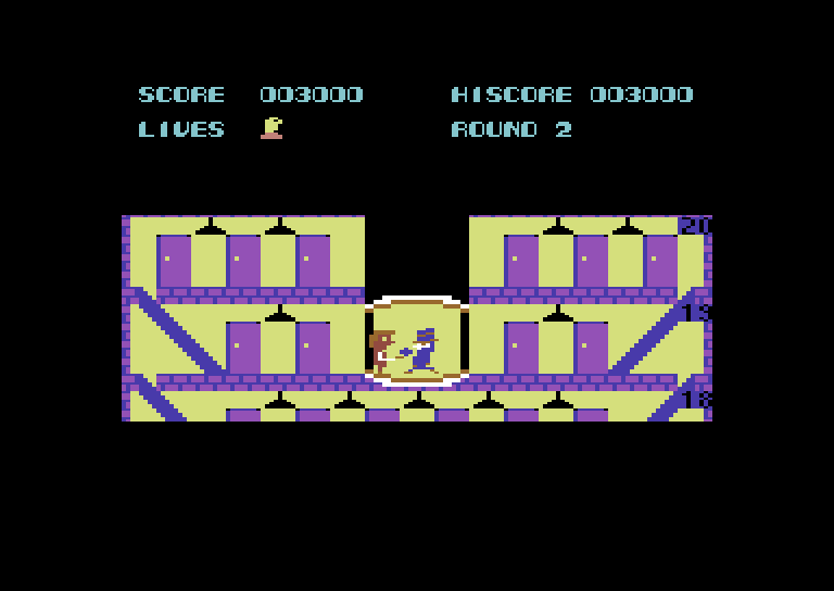 Elevator Action Commodore 64 Screenshot: Attacking an opponent...