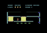 Elevator Action for Commodore 64 - You'll need to take multiple elevators to reach your destination.