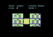 Elevator Action for Commodore 64 - Enemy spies often appear out of random doors.