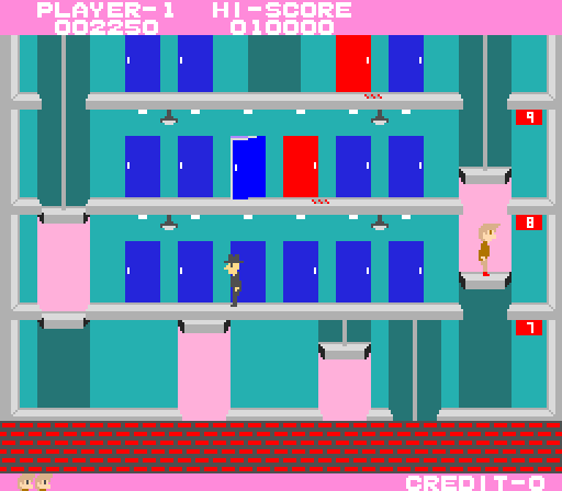 Elevator Action Arcade Screenshot: Quite a few doors here for enemies to appear from!