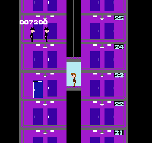 Elevator Action NES / Famicom Screenshot: Riding the elevator down on round 2.