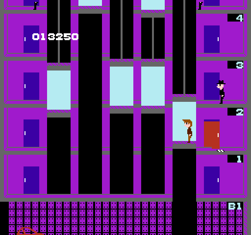 Elevator Action NES / Famicom Screenshot: Mission almost complete! One red door left...
