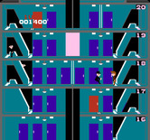 Elevator Action for NES / Famicom - Visit each of the red doors to acquire valuable information...