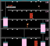 Elevator Action for NES / Famicom - Oops, I missed a red door; I'll need to go back up a floor.