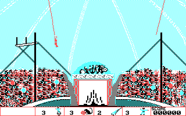 Circus Games IBM PC/Compatibles Screenshot: Swinging from ropes...