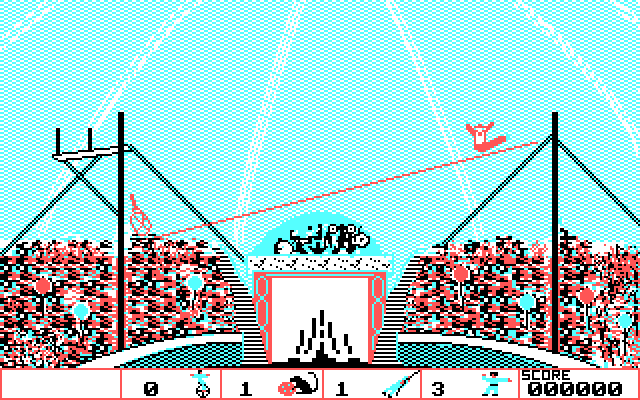 Circus Games IBM PC/Compatibles Screenshot: Falling off of the tightrope...