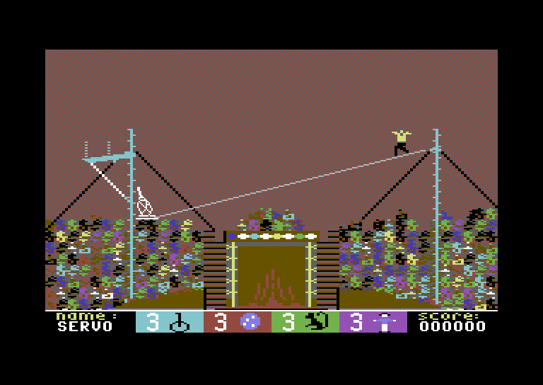 Circus Games Commodore 64 Screenshot: Walking the tight rope...