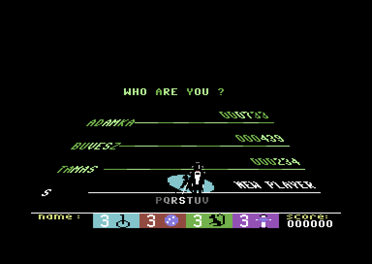 Circus Games Commodore 64 Screenshot: Who are you? Setting up a new character...
