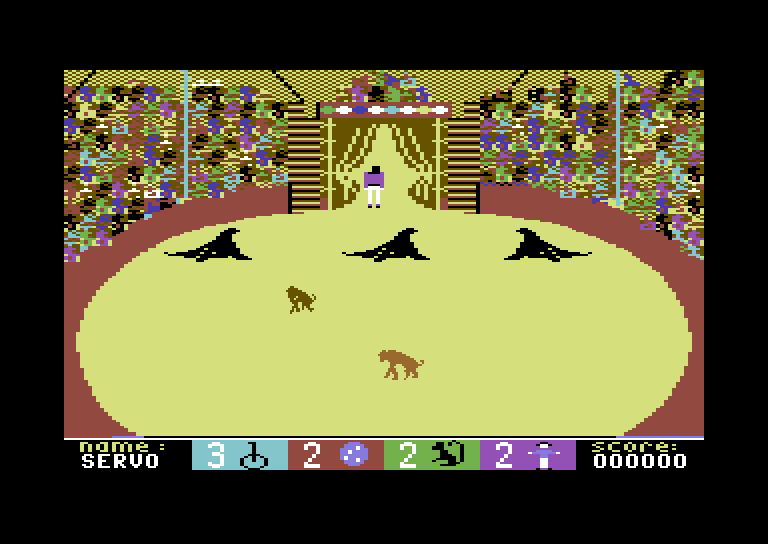 Circus Games Commodore 64 Screenshot: My ball was stolen, so I'm leaving the arena...