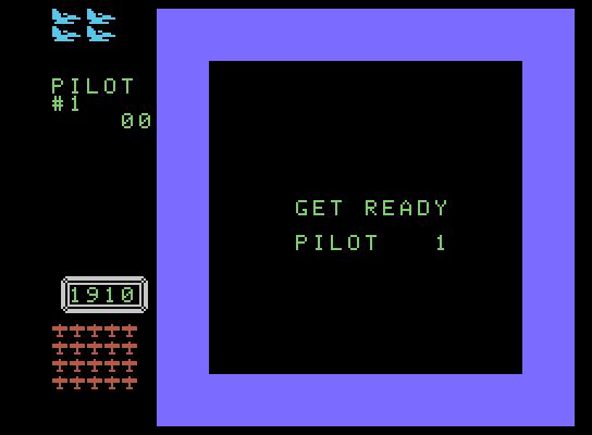 Time Pilot ColecoVision Screenshot: Get ready pilot 1!