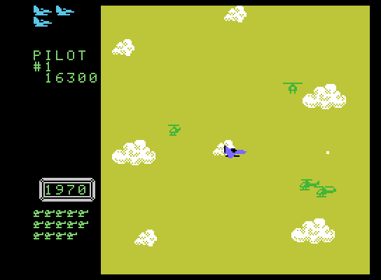 Time Pilot ColecoVision Screenshot: Choppers are your main opponent on the third level.