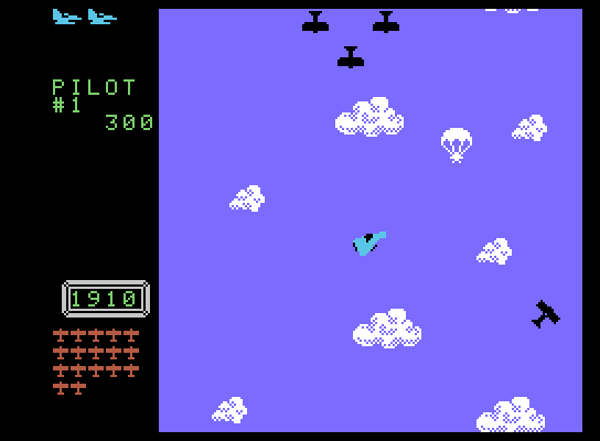 Time Pilot ColecoVision Screenshot: Run into the parachute for bonus points.