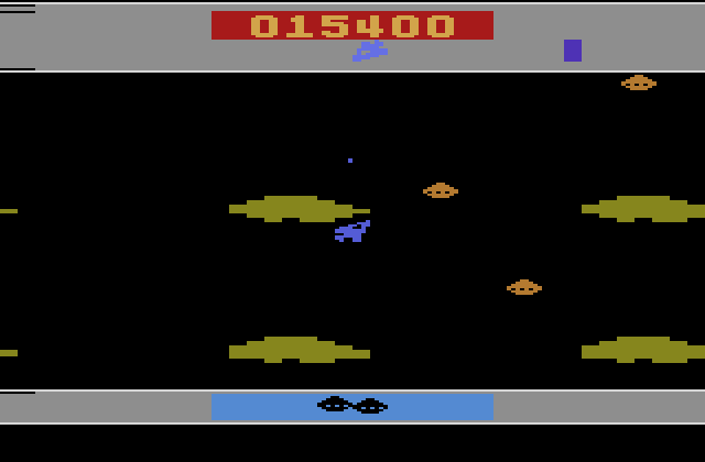 Time Pilot Atari 2600 Screenshot: Now it's the future and UFO's attack!