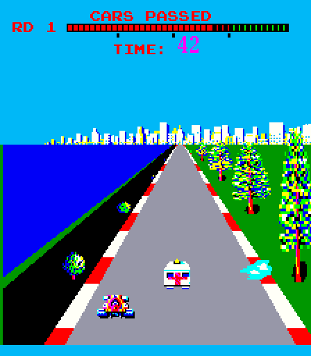 Turbo Arcade Screenshot: Water and ambulances sometimes appear...