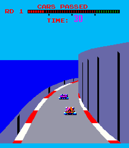 Turbo Arcade Screenshot: This area has a giant wall to the right...