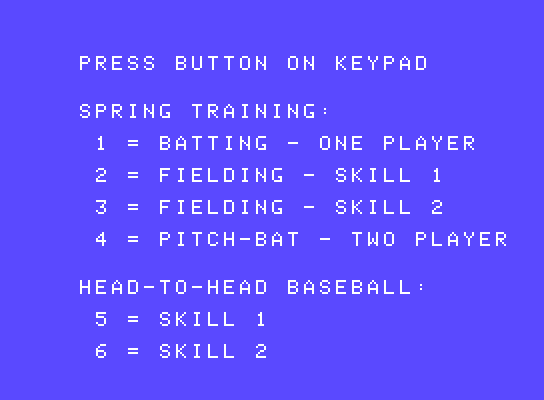 Super Action Baseball ColecoVision Screenshot: Select some game options.