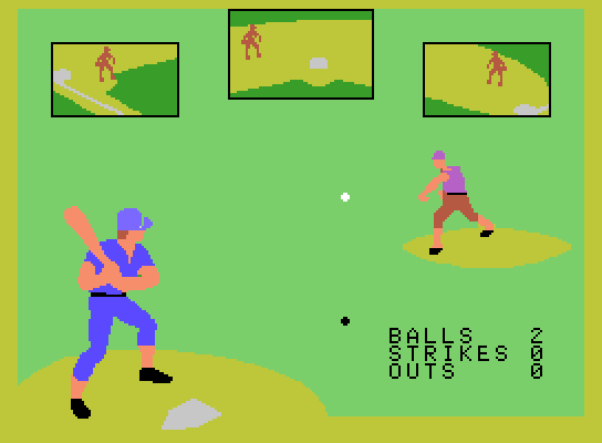 Super Action Baseball ColecoVision Screenshot: And here's the pitch...