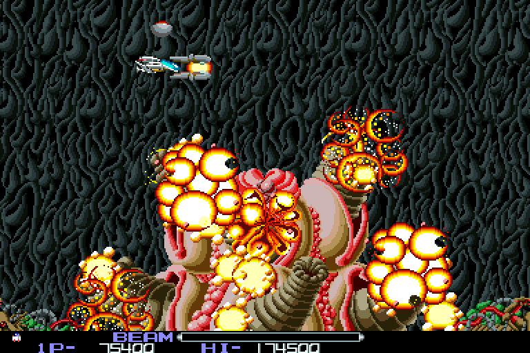 R-Type Arcade Screenshot: Success! Opponent destroyed...