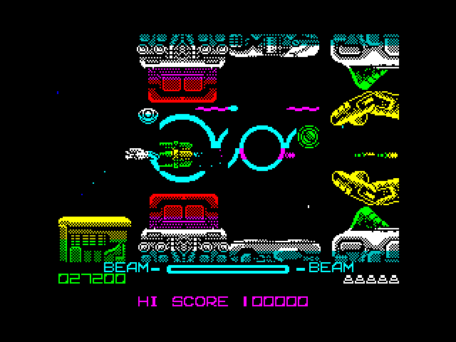 R-Type ZX Spectrum Screenshot: Firing a circular laser weapon!