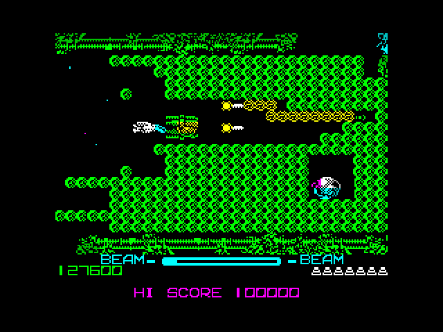 R-Type ZX Spectrum Screenshot: Blasting through a solid wall!