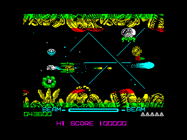 R-Type ZX Spectrum Screenshot: Firing reflective lasers...