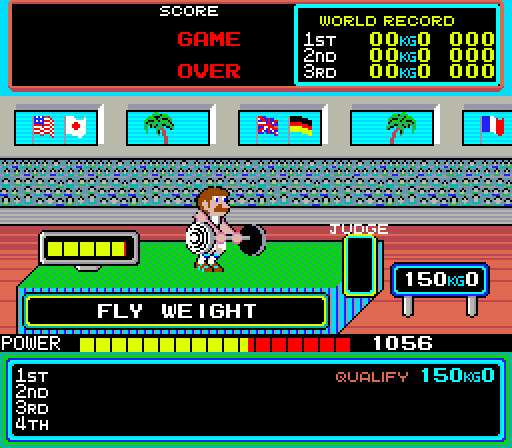 Hyper Sports Arcade Screenshot: Game demo; weightlifting.
