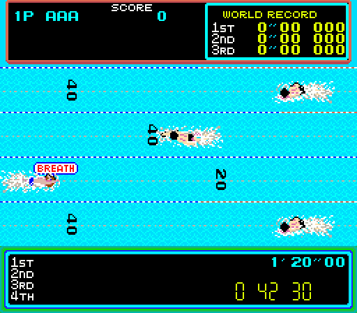 Hyper Sports Arcade Screenshot: Don't forget to breathe while swimming!