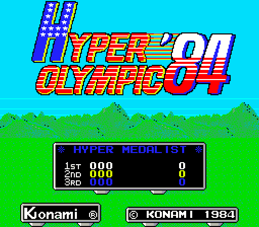 Hyper Sports Arcade Screenshot: Title screen (Japanese version).