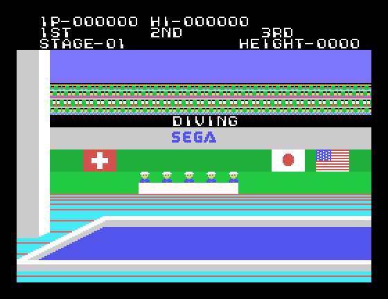 Hyper Sports Sega SG-1000 Screenshot: Ready to begin diving?