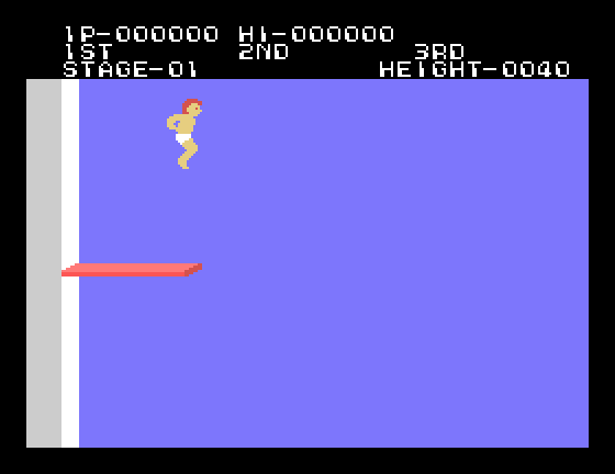 Hyper Sports Sega SG-1000 Screenshot: Preparing to dive...