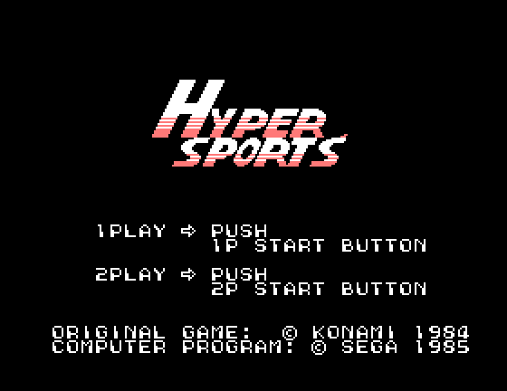 Hyper Sports Sega SG-1000 Screenshot: Title screen.