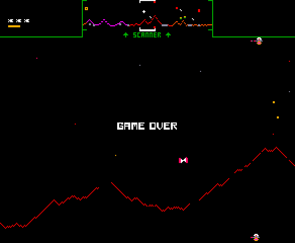 Stargate Arcade Screenshot: Game over.