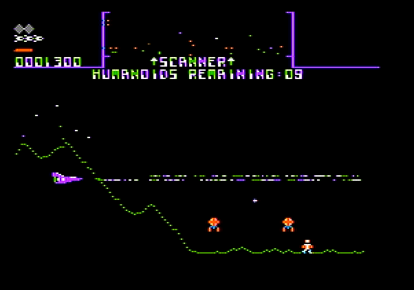 Stargate Apple II Screenshot: Firing at enemies...
