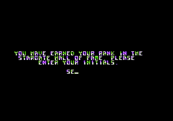 Stargate Apple II Screenshot: A new high score!