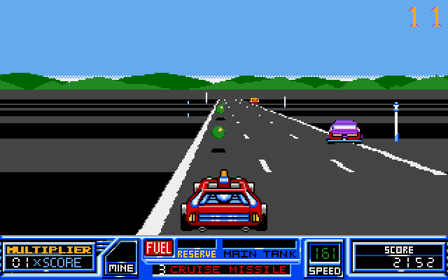 RoadBlasters Amiga Screenshot: Those armored cars are tough to destroy...