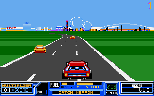 RoadBlasters Amiga Screenshot: Game start; don't crash into other cars!
