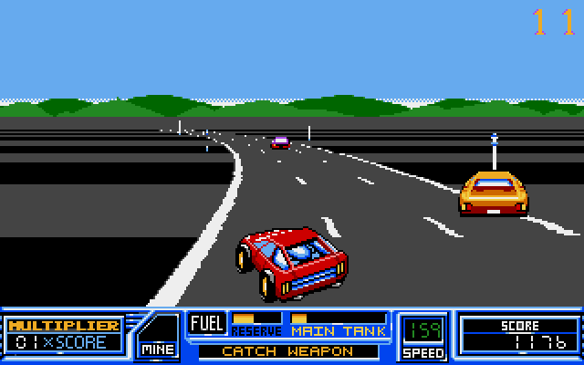 RoadBlasters Amiga Screenshot: There are several different types of terrain to drive through...