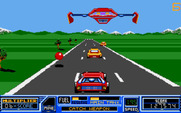 RoadBlasters for Amiga - Red orbs provide even more bonus fuel than green ones.