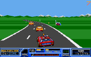 RoadBlasters for Amiga - Watch out for those enemies on the side of the road, they're deadly!