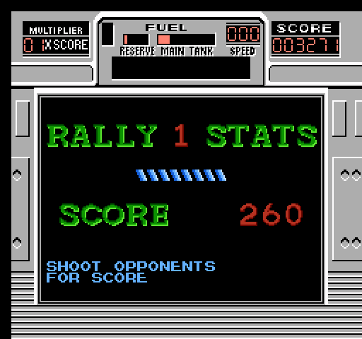 RoadBlasters NES / Famicom Screenshot: Rally 1 stats.