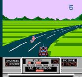 RoadBlasters for NES / Famicom - A sharp turn...don't crash into that motorcycle!