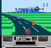 RoadBlasters for NES / Famicom - The blue colored cars have more shielding and can't be destroyed by normal weapons.