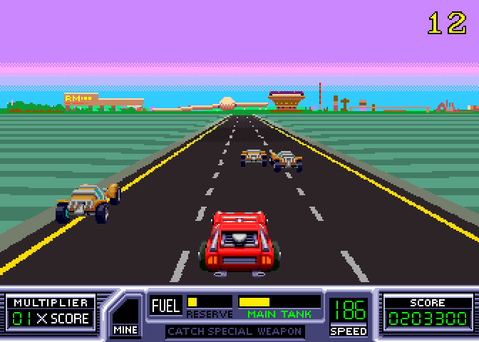 RoadBlasters Arcade Screenshot: More types of cars begin to appear as the game progresses...