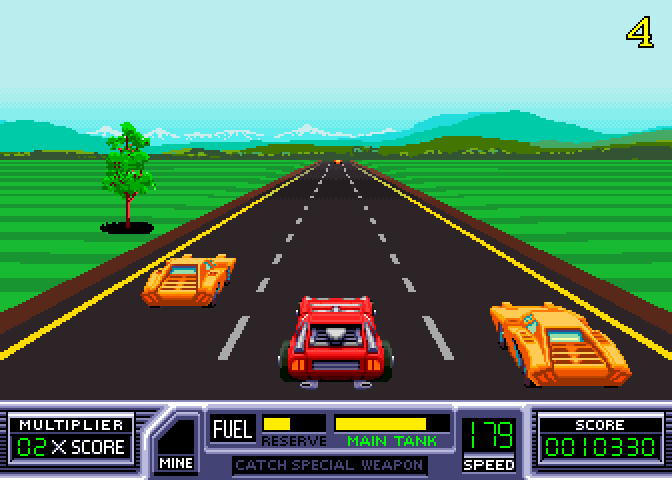 RoadBlasters Arcade Screenshot: Don't crash into these cars!