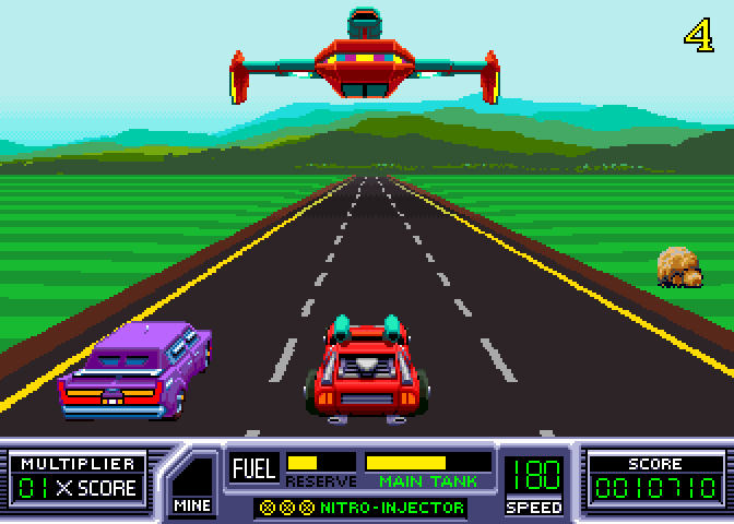 RoadBlasters Arcade Screenshot: That armored car to my left can't be destroyed...