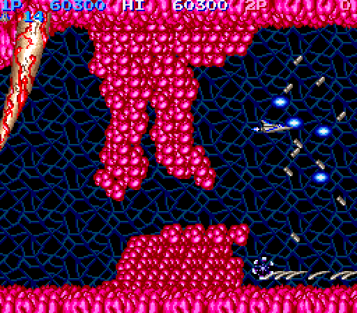 Life Force Arcade Screenshot: The walls can often change on you unexpectedly...