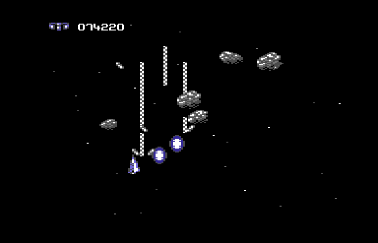 Life Force Commodore 64 Screenshot: These obstacles can't be destroyed, even with lasers...