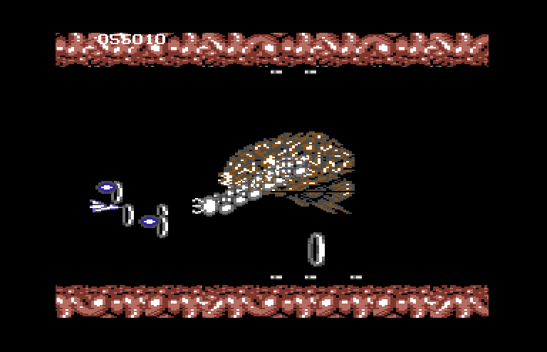 Life Force Commodore 64 Screenshot: The first end of level boss...