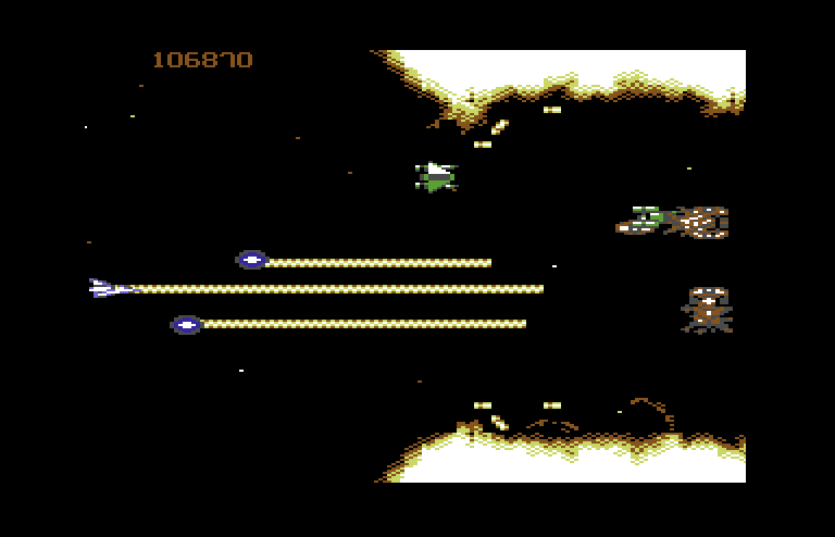 Life Force Commodore 64 Screenshot: Start of level 3.